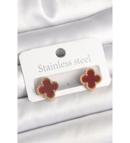 Pirinç Gold Renk Bordo Yonca Model Kadın Küpe 5886 - GLST3316-7917