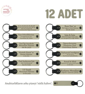 Sütlü Kahve, Sınıf Annelerinden Öğrencilere Hediyelik Hatıra, 12'li İsme Özel Anahtarlık Set