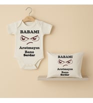 Pia Baby B32 %100 Pamuk Babamı Aratmayın Bana Yazılı Tasarlanabilir İsme Özel Bebek Body Ve Yastık Kılıfı (Ekru)