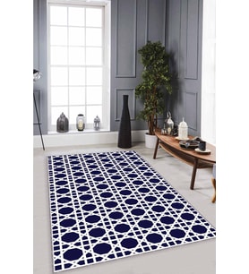 Lacivert Petek Kaymaz Taban Makinede Yıkanabilir Halı LB006 - 100 x 160 cm