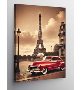 Kanvas Tablo Eiffel Kulesi Ve Klasik Araba