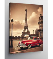 Kanvas Tablo Eiffel Kulesi Ve Klasik Araba