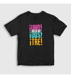 Presmono Unisex Çocuk Siyah Uno Dos Tre Green Day T-Shirt 55840tt