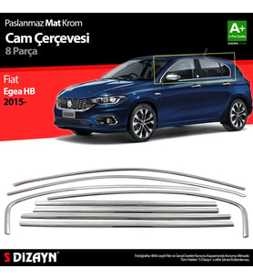 S-Dizayn Fiat Egea HB Krom Cam Çerçevesi 8 Prç. 2015 Üzeri (Mat Krom) A+ Kalite
