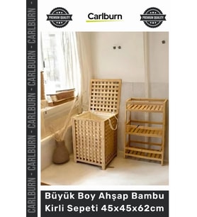 Özel Üretim Doğal Dekoratif Kapaklı Banyo Çamaşır Büyük Boy Ahşap Bambu Kirli Sepeti 45x45x62cm