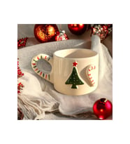 El Yapımı Seramik Kupa Candy Cane Yeni Yıl Yılbaşı Noel Temalı Çam Ağaçlı  christmas Çay Kahve Fincanı Hediyelik Anneler Günü