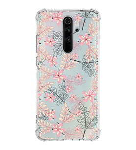 Xiaomi Redmi Note 8 Pro Köşe Korumalı Antişok Kapak Floral Kırmızı Tasarımlı Şeffaf Silikon Kılıf
