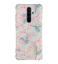 Xiaomi Redmi Note 8 Pro Köşe Korumalı Antişok Kapak Floral Kırmızı Tasarımlı Şeffaf Silikon Kılıf
