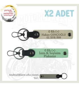 Çok Sevdiğine Özel İsim Plaka ve 0 Rh + Kan Grubu Yazılı Kişisel x2 Anahtarlık Set, Yeşil-S Kahve-Gr (Çok Renkli)