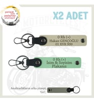 Çok Sevdiğine Özel İsim Plaka ve 0 Rh + Kan Grubu Yazılı Kişisel x2 Anahtarlık Set, Yeşil-S Kahve-Gr (Çok Renkli)