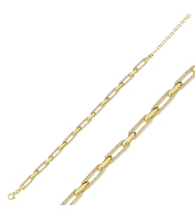 Taşlı Zincir Altın Kaplama Bileklik BLK9 (Gold)
