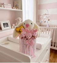 Özel Kutuda Uyku Arkadaşı Bunny Peluş Tavşan ile Kız Yeni Doğan Hediye Seti  Babyshower, Yenidoğan Hediyesi (Pembe)