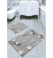 Gri Çiçek Temalı Banyo Halısı Klozet 2'li Paspas Seti BS011