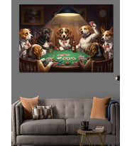 Masada Poker Oynayan Köpekler Dekoratif Kanvas - Mdf Ahşap Tablo