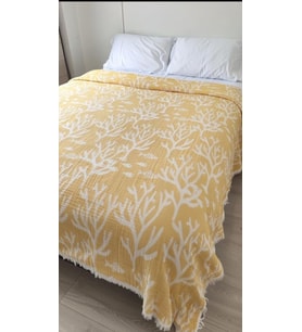 Desen 4 Katlı Müslin Pike Yatak Örtüsü Battal Boy 240x260 cm Hardal