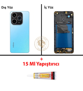 Infinix Hot 40İ Mavi Uyumlu Orta Kasa + B7000 Yapıştırıcı Full Kasa Kapak Gövde Housing