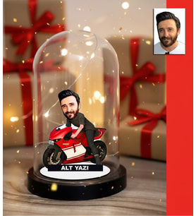 KİŞİYE ÖZEL MOTORSİKLET - YARIŞ MOTORU TASARIMLI IŞIKLI KARİKATÜR FANUS BİBLO , Motorcu Hediyesi