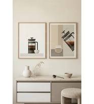 Minimalist Kahve Keyfi French Press 2’li Ahşap Çerçeveli Tablo Seti