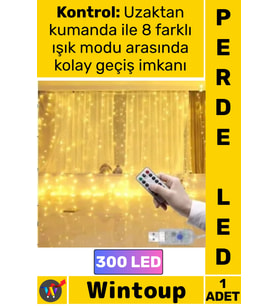 #Led Uzaktan Kumandalı 8 Fonksiyonlu USB Dekoratif Şık Tel Perde Led 3 X 3 Metre Gün Işığı 300 Led