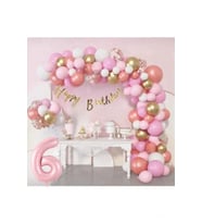 6 Yaş Lüks Pembe Rose Gold Pembe Folyo Balon Doğum Günü Parti Seti Süsü