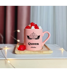 Queen Tasarımlı Kişiye Özel Pembe Türk Kahvesi Fincanı