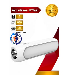 Taşınabilir Şarjlı El Feneri, Çift Aydınlatmalı LED Işık, Acil Durum ve Kamp Lamba 12 Saat Kullanım (Beyaz)