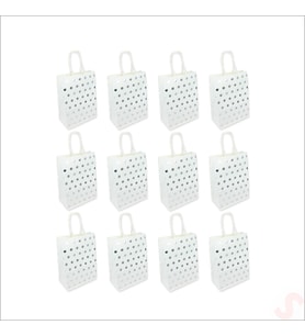 Gümüş Puanlı Beyaz Karton Çanta, 21 x 15 x 8 cm - 12 Adet (STD)