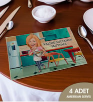 BK Gift Kişiye Özel Karikatürlü 4’li Keten Amerikan Servis Seti-3, Ev Hediyesi,Baskılı Servis Bezi, Mutfak Dekoru