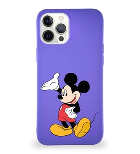 Apple iPhone 12 Pro Max Soft Premier Kapak Mickey Mouse-C Tasarımlı Silikon Kılıf - Mor (Şeffaf)