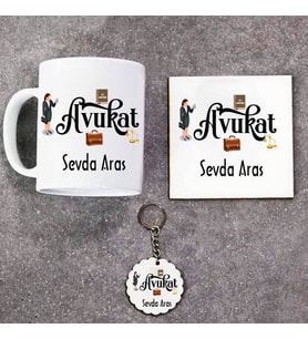Avukatlara Özel Kupa Bardak Altlık ve Anahtarlık Hediye Seti (Model 1)