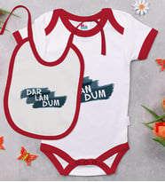 BK Kids Darlandum Tasarımlı Kırmızı Bebek Body Zıbın ve Mama Önlüğü Hediye Seti-1