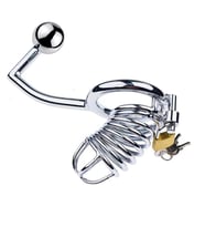LilituShop Anal Uyarıcılı Kilitli Çelik Fetiş Penis Kafesi