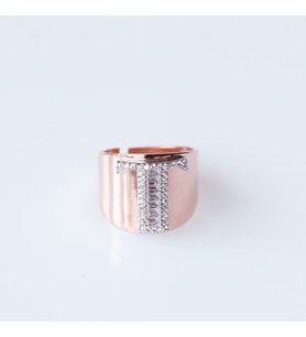 T Harfi Baget Taşlı Rose Gold Kaplama Gümüş Yüzük