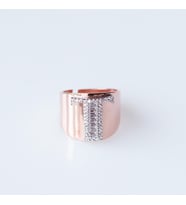 T Harfi Baget Taşlı Rose Gold Kaplama Gümüş Yüzük