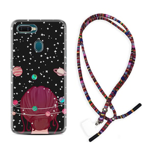 Oppo A5S A15 A16 A54 A55 A73 A74 Kılıf Boyun Asklı Rasta Silikon Space Woman 1311