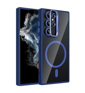 Coverzone Samsung Galaxy S22 Ultra ile Uyumlu Z-Etro MagSafe Wireless ?arj Destekli, G��l� Manyetik Tutucu, Stand Olabilen, Kamera Lens Hediyeli Koruyucu K?l?f Lacivert