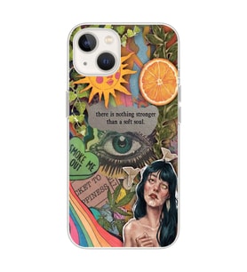 Iphone 14 Uyumlu Vintage Kolaj Desenli Şeffaf Telefon Kılıfı