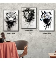 Kaplan aslan akbaba siyah baskılı tablo 3 adet 35cmx50cm kumaş baskılı canvas tablo