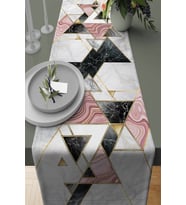 Pembe Geometrik Desenli Premium Masa Örtüsü Runner RNR092