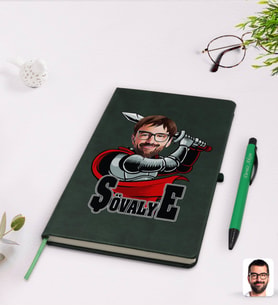 BK Gift Kişiye Özel Şövalye Karikatürlü Yeşil Termo Deri Defter Kalem Seti Model 1