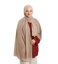 Bej Pratik Hazır Geçmeli Bone Şal Şifon Düz 2506_12