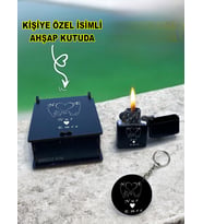 Kişiye Özel Isimli Sevgililer Günü Siyah Benzinli Çakmak Ve Anahtarlık Özel Ahşap Kutusunda