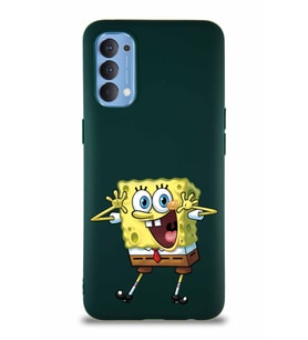 Oppo Reno 4 Soft Premier Kapak Sünger Bob Tasarımlı Silikon Kılıf - Yeşil (Şeffaf)