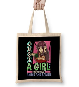 Just A Girl Who Loves Anime And Ramen Funny Foodie Bez Çanta Uzun Saplı