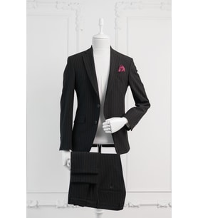 Slimfit Çizgili Mono Yaka Çift Yırtmaçlı Likralı Jogger Takım Elbise (Siyah)