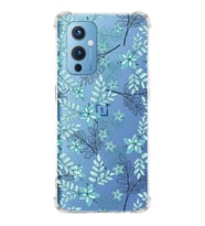 PrintiFy OnePlus 9 Uyumlu Köşe Korumalı Floral Su Yeşili Tasarımlı Şeffaf Silikon Kılıf