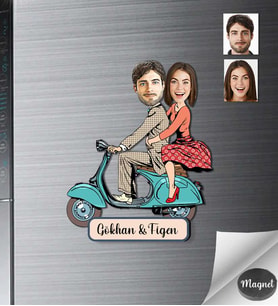 Kişiye Özel Motorcu Sevgili Ahşap Magnet -2