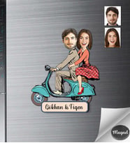 Kişiye Özel Motorcu Sevgili Ahşap Magnet -2