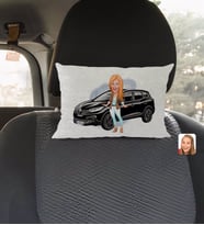 BK Gift Kişiye Özel Plakalı Kadın Renault Kadjar Karikatürlü Dikdörtgen Araç Koltuk Yastığı-2