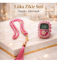 Bripurga Hediyelik Taşlı Zikirmatik & Tesbih Seti  Şık & Zarif Özel Seri  Hediye Kutulu (Pembe)